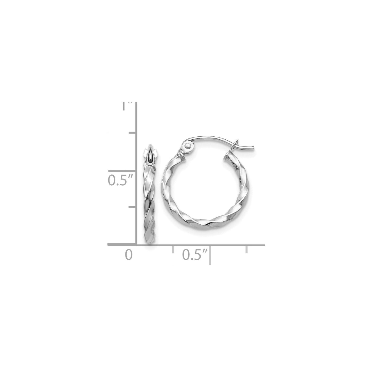 14k White Gold Twisted Hoop Earrings with Polished Rope Design, Lightweight Modern Style