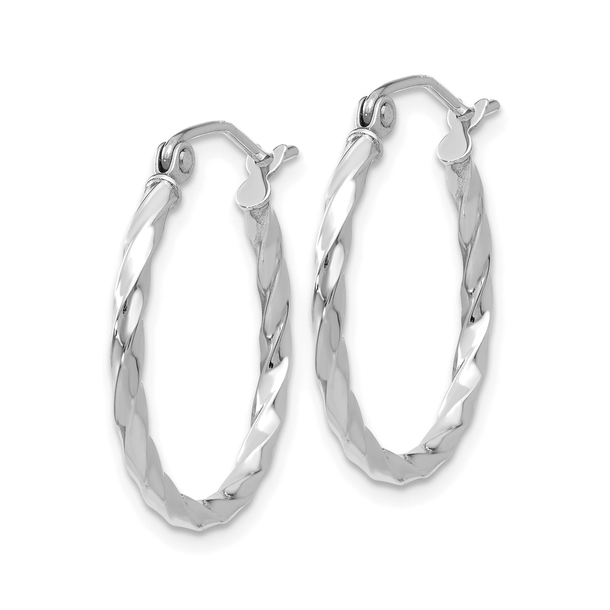 14k White Gold Twisted Hoop Earrings, Polished Lightweight Minimalist Jewelry for Women