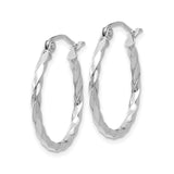 14k White Gold Twisted Hoop Earrings, Polished Lightweight Minimalist Jewelry for Women
