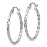 14k White Gold Twisted Hoop Earrings, Polished Rope Design, Lightweight Minimalist Style