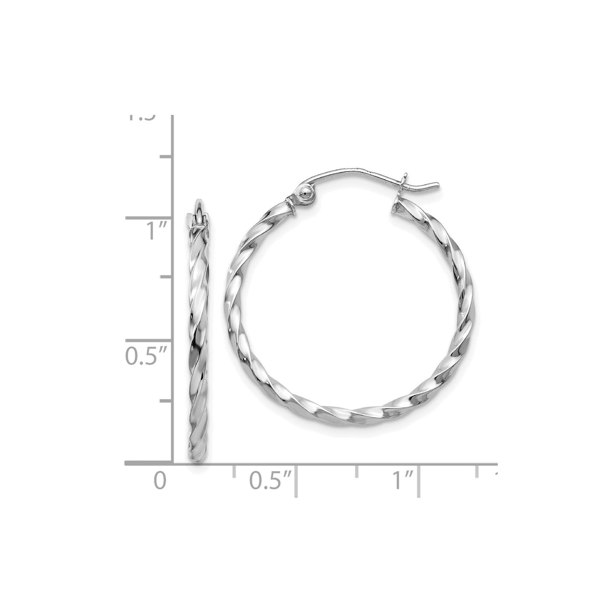 14k White Gold Twisted Hoop Earrings, Polished Rope Design, Lightweight Minimalist Style