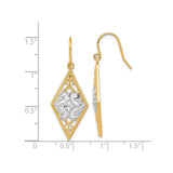 14k Yellow Gold Diamond-Shaped Dangle Earrings with Filigree Scroll Design