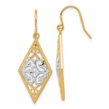 14k Yellow Gold Diamond-Shaped Dangle Earrings with Filigree Scroll Design