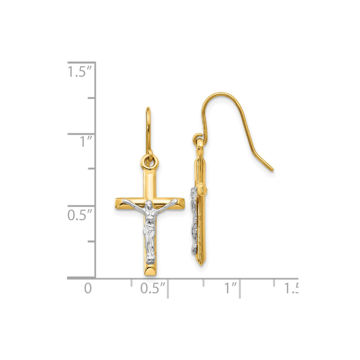 14k Two-Tone Gold Crucifix Cross Pendant with Christ Figure, Religious Jewelry for Men and Women