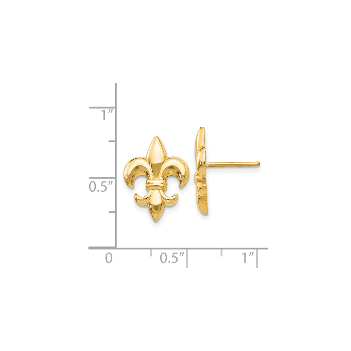14k Yellow Gold Fleur de Lis Stud Earrings, Polished French Heritage Design for Women