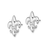 14k White Gold Fleur-de-Lis Stud Earrings, French Heritage Floral Design