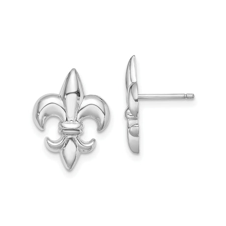 14k White Gold Fleur-de-Lis Stud Earrings, French Heritage Floral Design