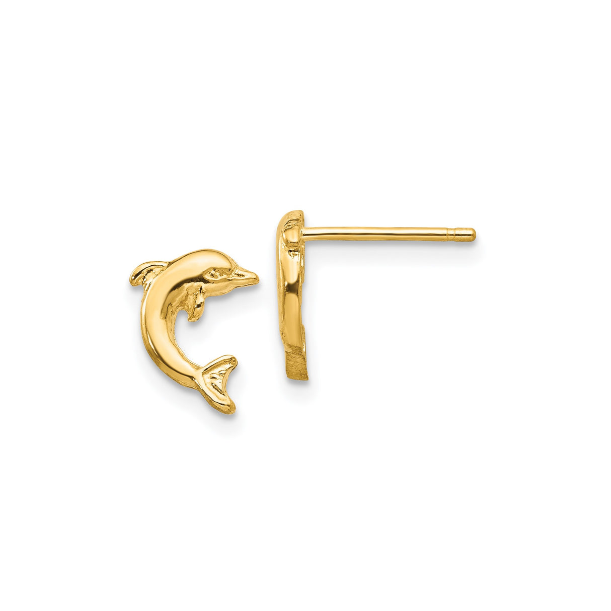 14k Yellow Gold Dolphin Stud Earrings, Marine Animal Motif, Ocean Theme, for Women or Girls