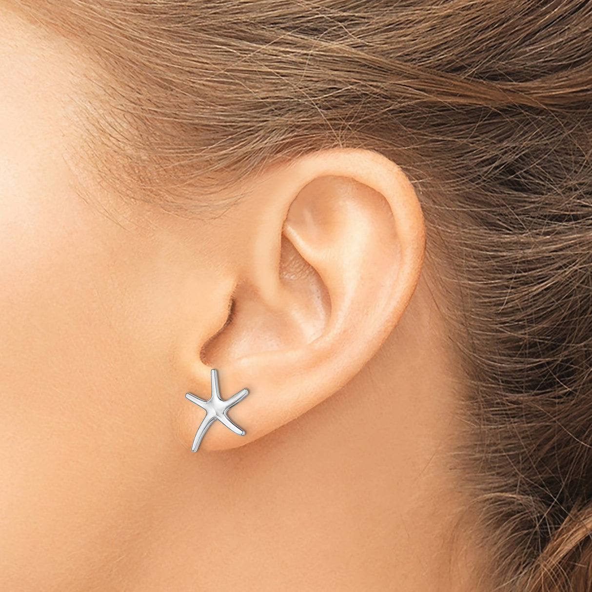14k White Gold Starfish Stud Earrings, Nautical Marine Design for Women