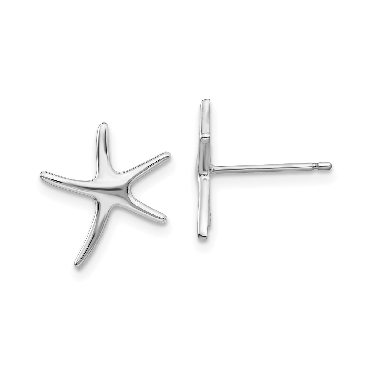 14k White Gold Starfish Stud Earrings, Nautical Marine Design for Women