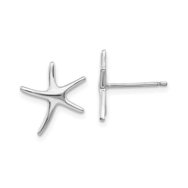 14k White Gold Starfish Stud Earrings, Nautical Marine Design for Women