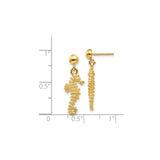 14k Yellow Gold Seahorse Dangle Earrings with Nautical Marine Life Theme for Women