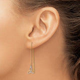 14k Yellow Gold Celtic Trinity Knot Threader Earrings, Two-Tone Dangle Design