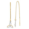 14k Yellow Gold Celtic Trinity Knot Threader Earrings, Two-Tone Dangle Design