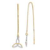 14k Yellow Gold Celtic Trinity Knot Threader Earrings, Two-Tone Dangle Design