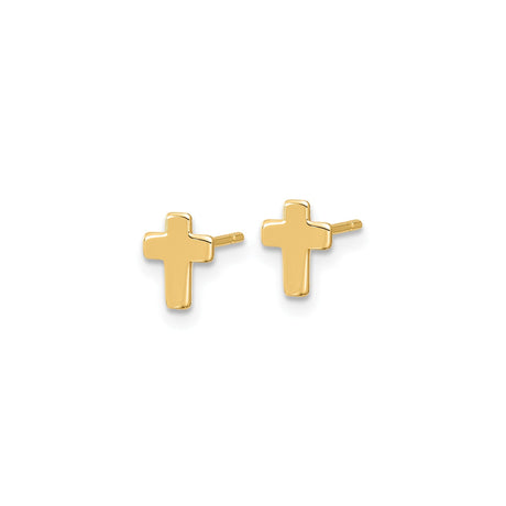 14k Yellow Gold Cross Stud Earrings, Minimalist Christian Symbol Jewelry for Women