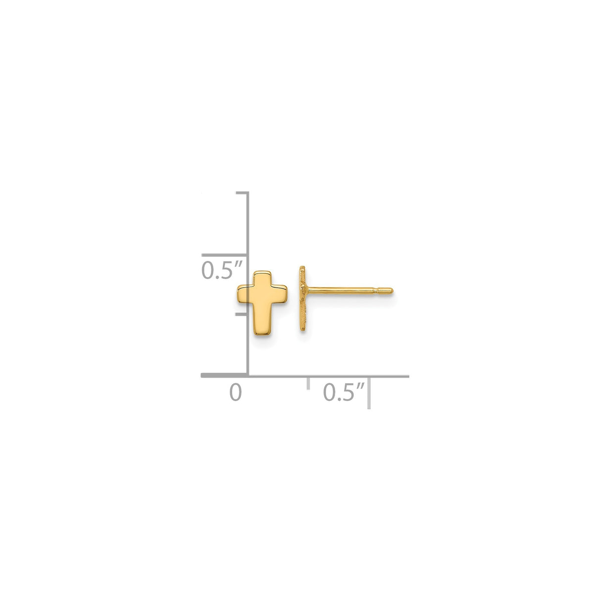14k Yellow Gold Cross Stud Earrings, Minimalist Christian Symbol Jewelry for Women