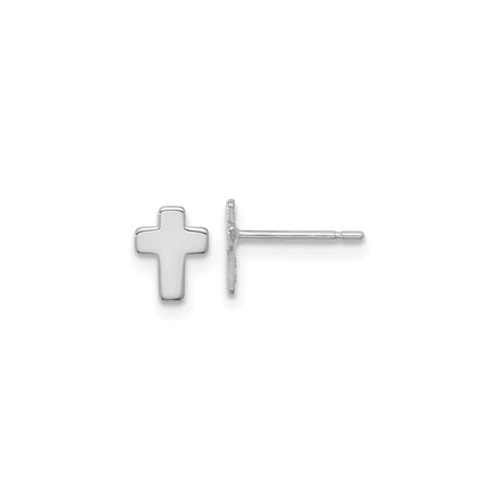14k White Gold Cross Stud Earrings, Simple Christian Jewelry for Women