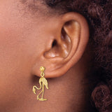 14k Yellow Gold Flamingo Dangle Earrings, Tropical Animal Theme for Women