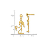 14k Yellow Gold Flamingo Dangle Earrings, Tropical Animal Theme for Women