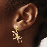 14k Yellow Gold Lizard Dangle Earrings with Detailed Gecko Motif, Wildlife Inspired Design for Women