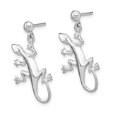 14k White Gold Gecko Lizard Dangle Stud Earrings, Nature Inspired Animal Design for Women