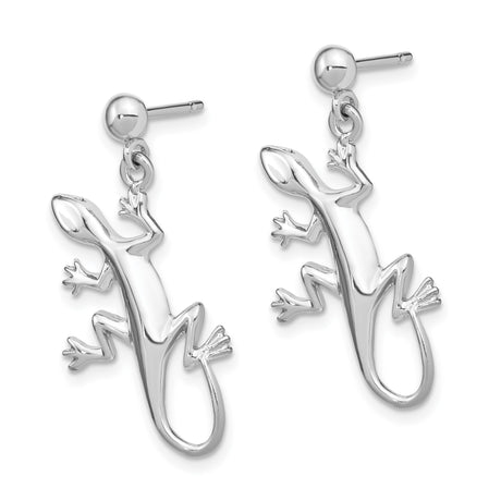 14k White Gold Gecko Lizard Dangle Stud Earrings, Nature Inspired Animal Design for Women