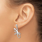 14k White Gold Gecko Lizard Dangle Stud Earrings, Nature Inspired Animal Design for Women
