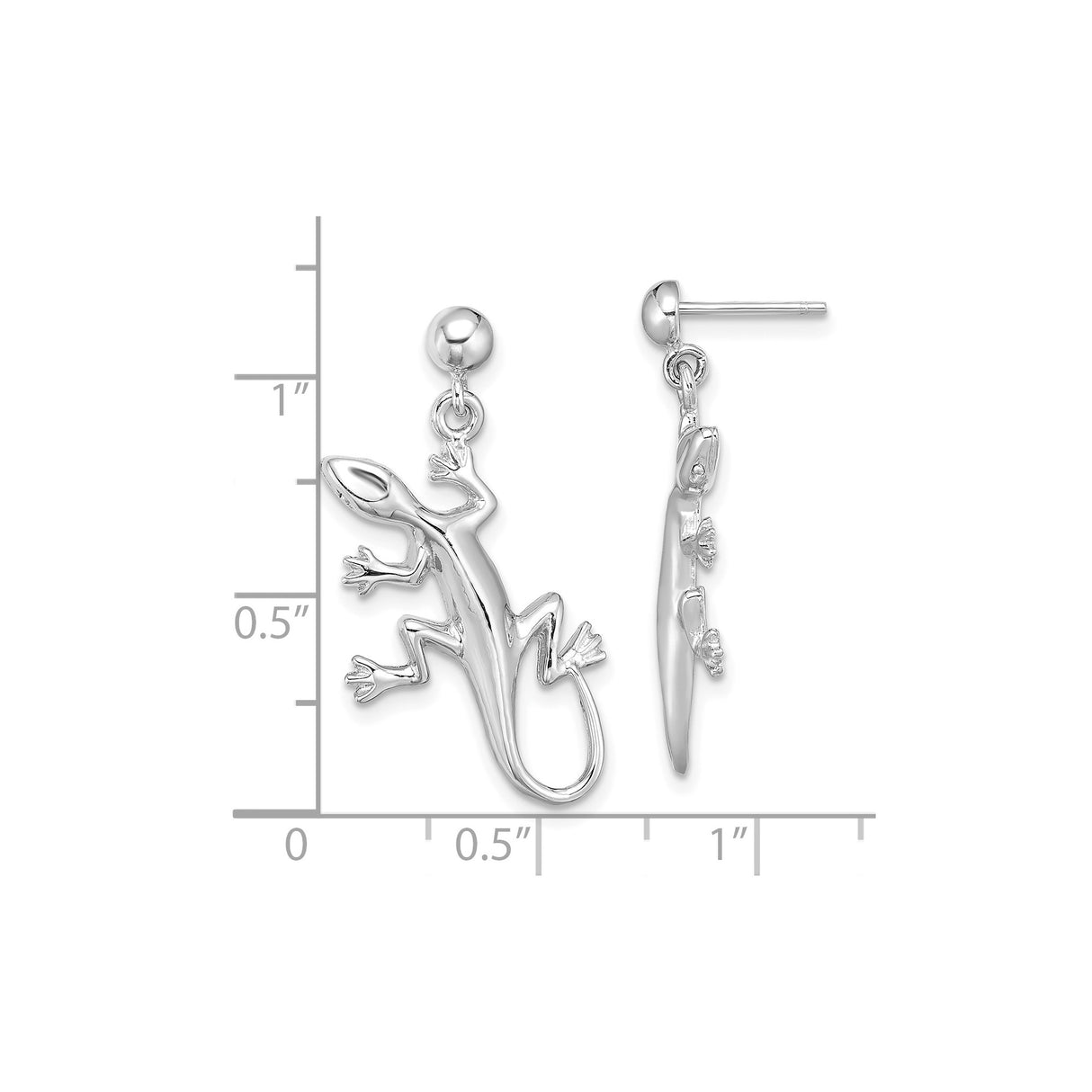 14k White Gold Gecko Lizard Dangle Stud Earrings, Nature Inspired Animal Design for Women