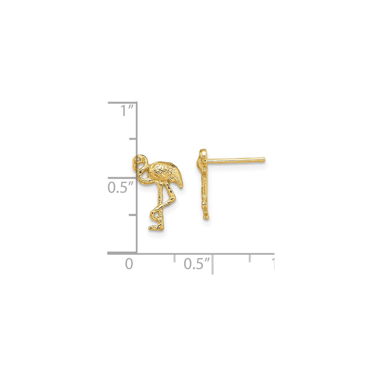14k Yellow Gold Flamingo Stud Earrings, Delicate Bird Motif Animal Jewelry for Women