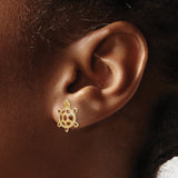 14k Yellow Gold Turtle Stud Earrings with Brown Enamel Detailing, Nature-Inspired Animal Jewelry