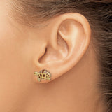 14k Yellow Gold Sea Turtle Stud Earrings with Brown Enamel Shell Design