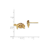 14k Yellow Gold Sea Turtle Stud Earrings with Brown Enamel Shell Design