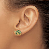 14k Yellow Gold Turtle Stud Earrings with Green Enamel, Nautical Marine Motif for Women or Girls