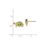 14k Yellow Gold Turtle Stud Earrings with Green Enamel, Nautical Marine Motif for Women or Girls