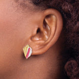 14k Yellow Gold Conch Shell Stud Earrings with Pink and White Enamel, Beach-Inspired Design