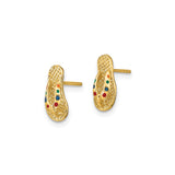 14k Yellow Gold Flip-Flop Stud Earrings with Colorful Enamel Accents, Beach Vacation Style