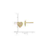 14k Yellow Gold Heart Stud Earrings with Filigree Openwork Design for Women