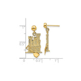 14k Yellow Gold Dangle Earrings with 3D Sandcastle and Shovel Design, Nautical Theme