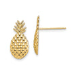 14k Yellow Gold Pineapple Stud Earrings, Textured Tropical Fruit Design for Women