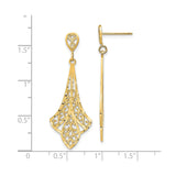 14k Yellow Gold Teardrop Dangle Earrings with Openwork Filigree, Heart and Floral Motif