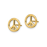 14k Yellow Gold Peace Symbol Stud Earrings, Minimalist Openwork Design for Women or Unisex