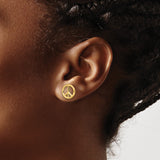 14k Yellow Gold Peace Symbol Stud Earrings, Minimalist Openwork Design for Women or Unisex