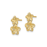 14k Yellow Gold Stud Earrings with Double Plumeria Flowers, Tropical Floral Design