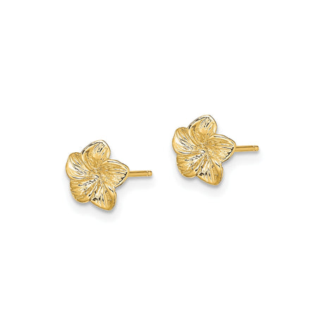 14k Yellow Gold Flower Stud Earrings, Five Petal Floral Design, Minimalist Botanical Style