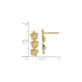 14k Yellow Gold Floral Stud Earrings with Vertical Trio Plumeria Flowers