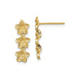 14k Yellow Gold Floral Stud Earrings with Vertical Trio Plumeria Flowers