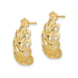 14k Yellow Gold Floral Openwork Earrings with Leaf Design, Textured Botanical Studs