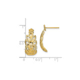 14k Yellow Gold Floral Openwork Earrings with Leaf Design, Textured Botanical Studs
