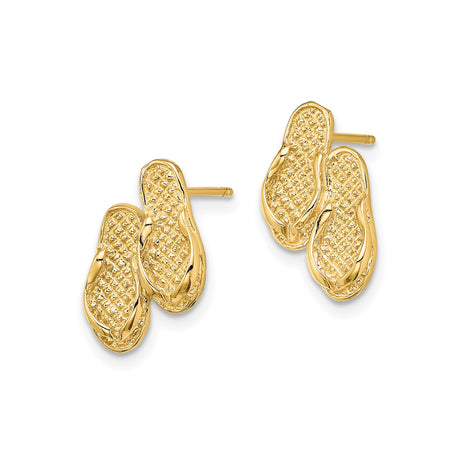 14k Yellow Gold Flip-Flop Stud Earrings, Textured Sandal Design, Coastal Summer Style for Women